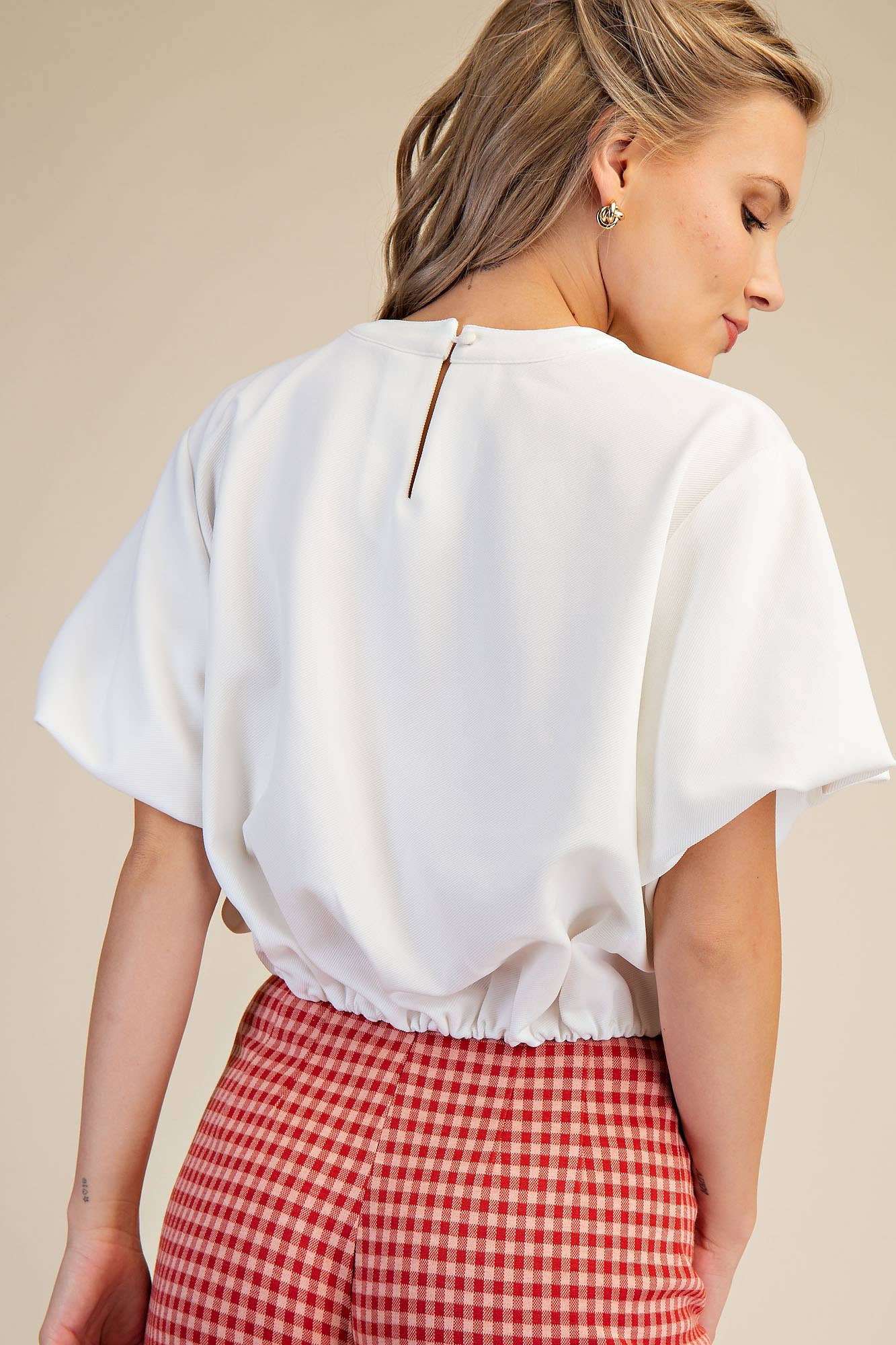 Bubble Sleeve and Hem Crop Top