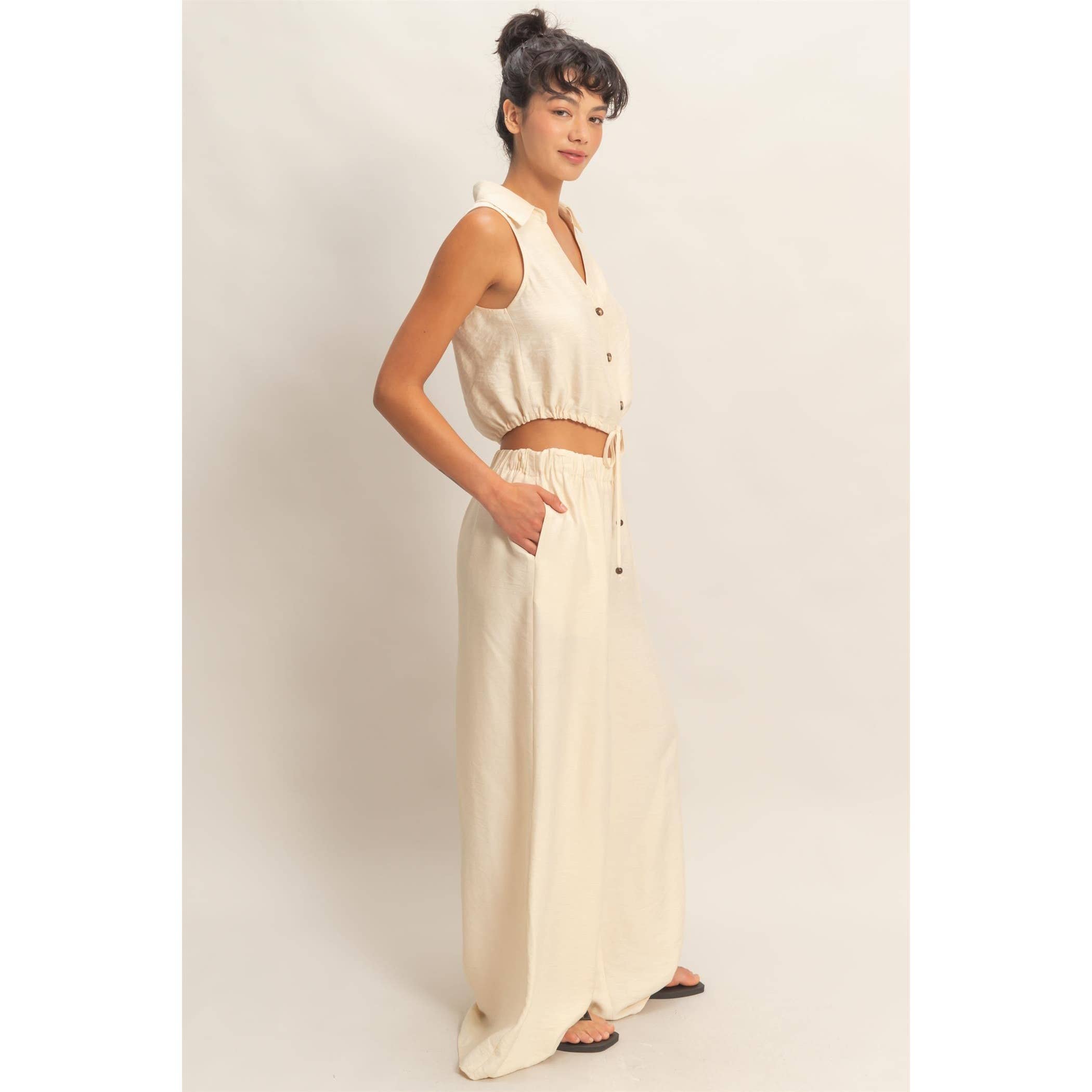 Button Front Vest & Elastic Pants Set
