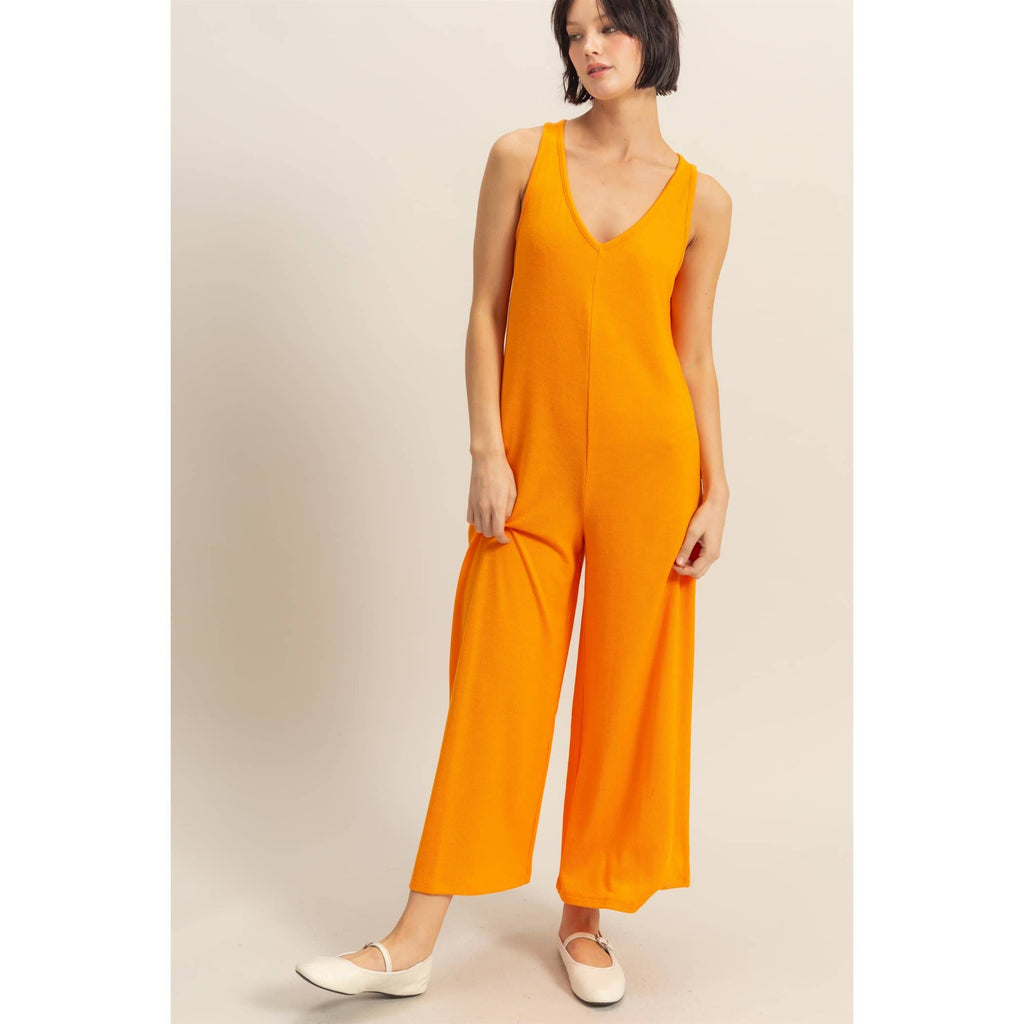 V-Neck Sleeveless Wide Leg Jumpsuit