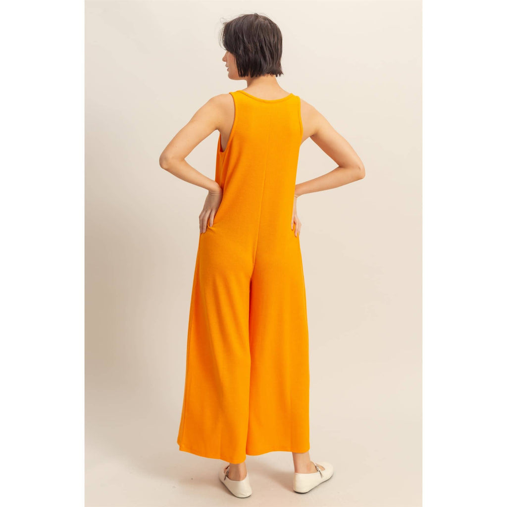 V-Neck Sleeveless Wide Leg Jumpsuit