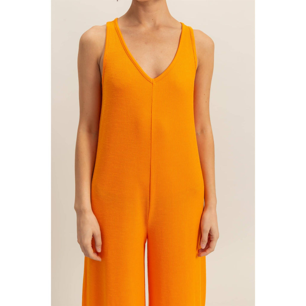V-Neck Sleeveless Wide Leg Jumpsuit