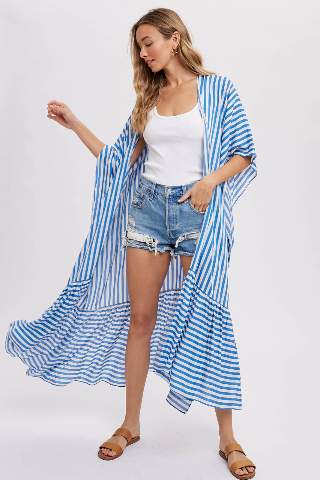 Stripe Print Women's Maxi Duster Kimono