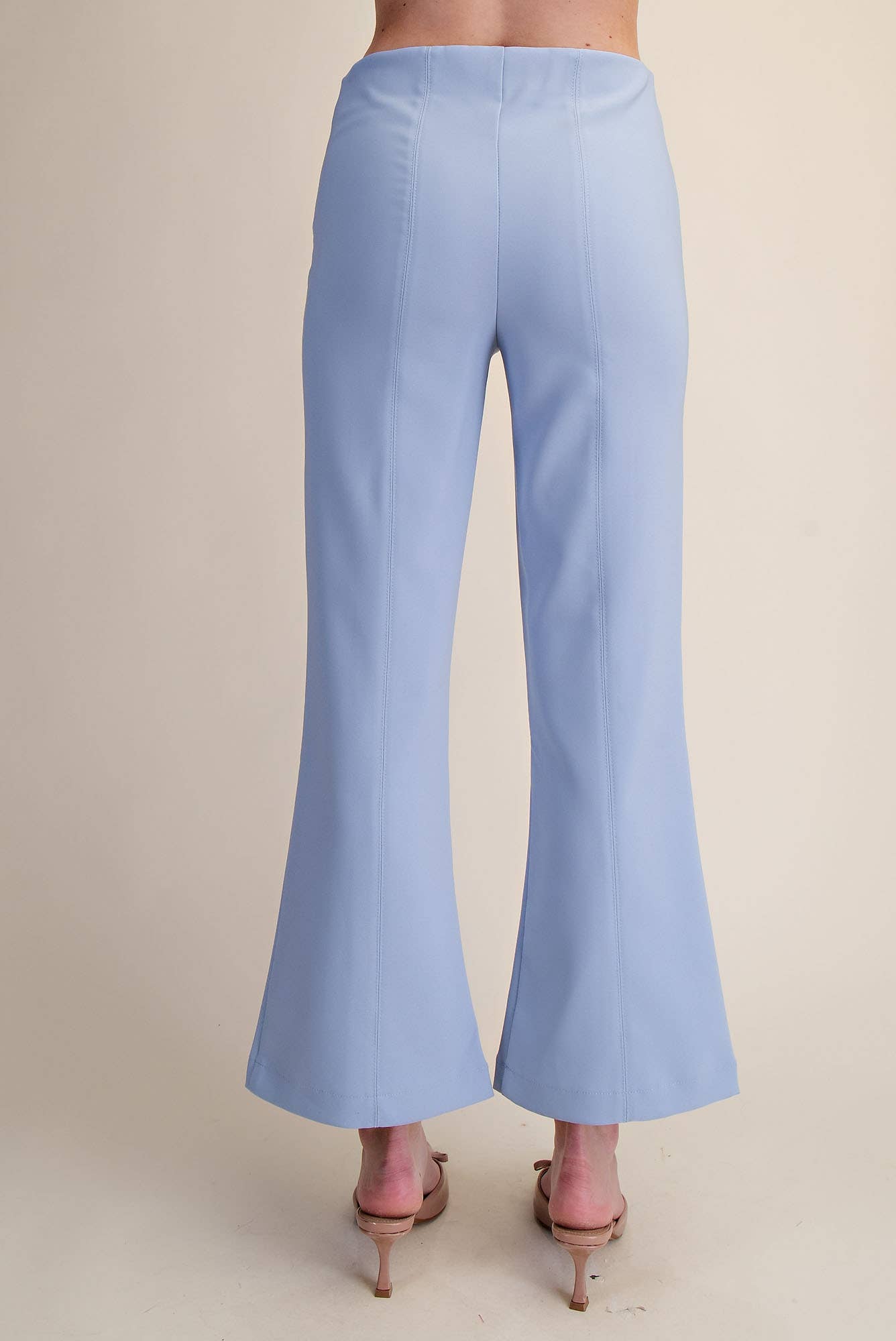 High Waist Stitch Pleats Flare Crop Stretchy Pants