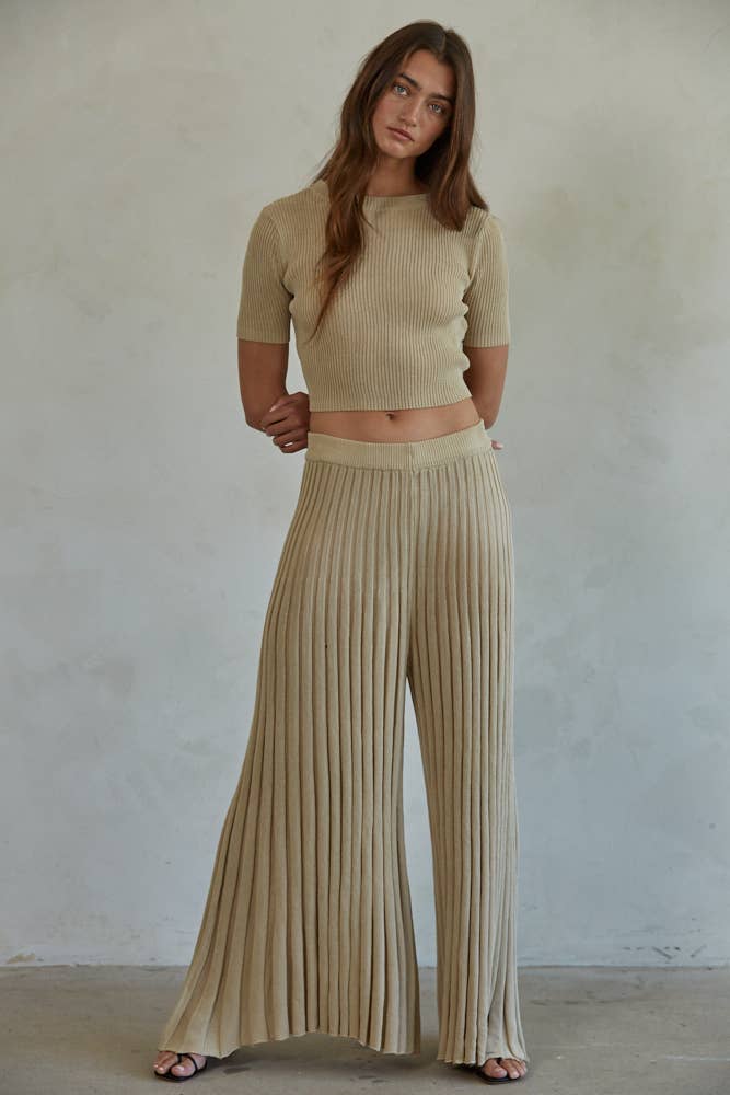 W1658 | Knit Acrylic Sweater Ribbed Flare Pants