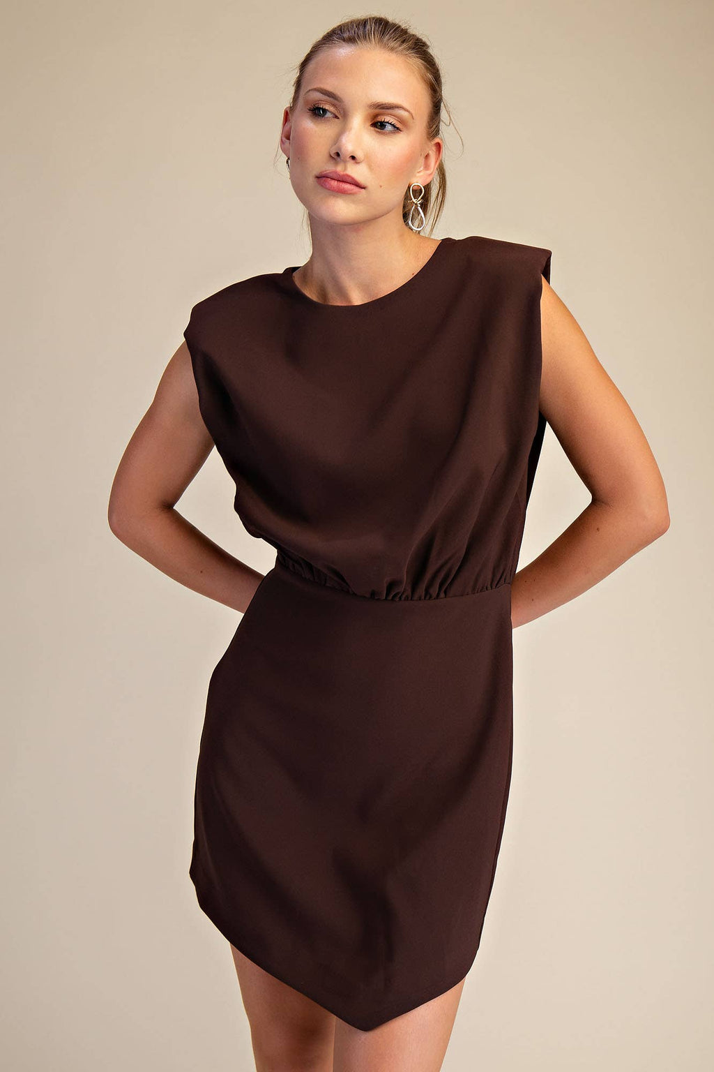 Round Neck Shoulder Padded Mini Dress