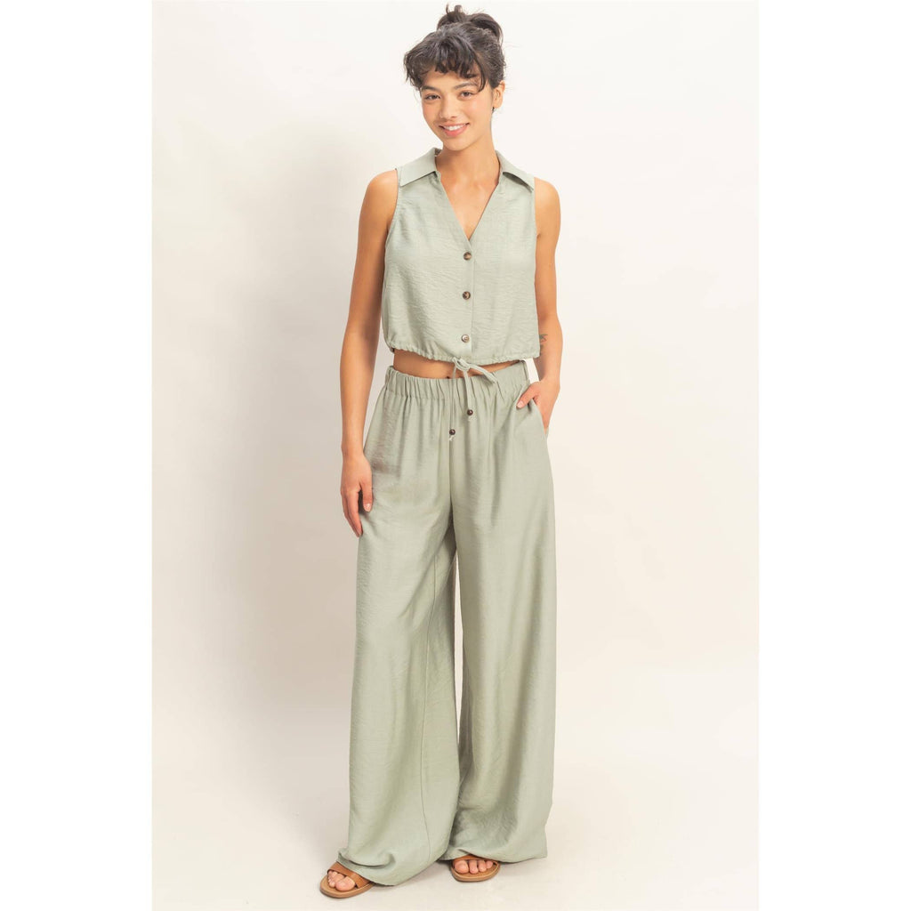 Button Front Vest & Elastic Pants Set