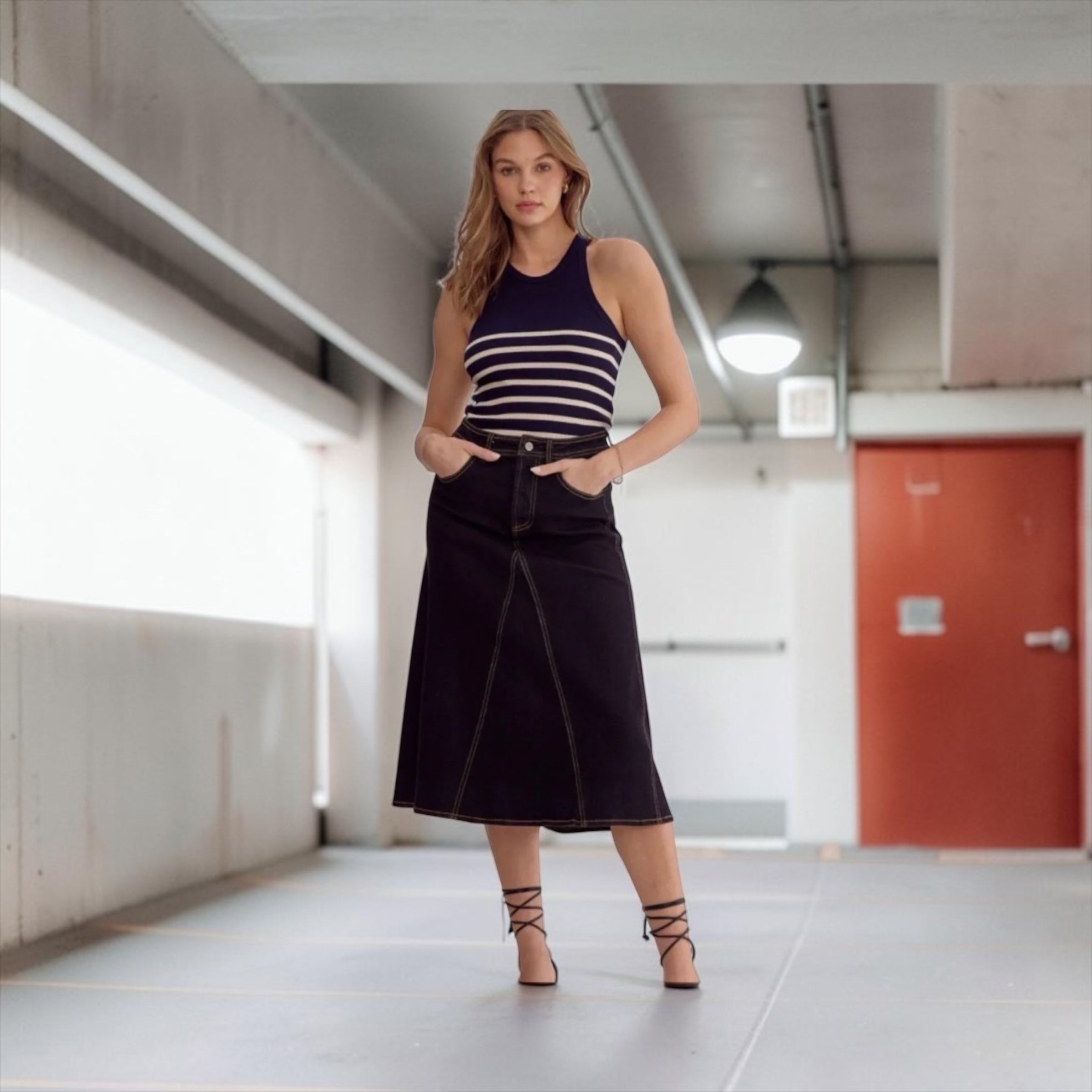 Black A-Line Midi Skirt