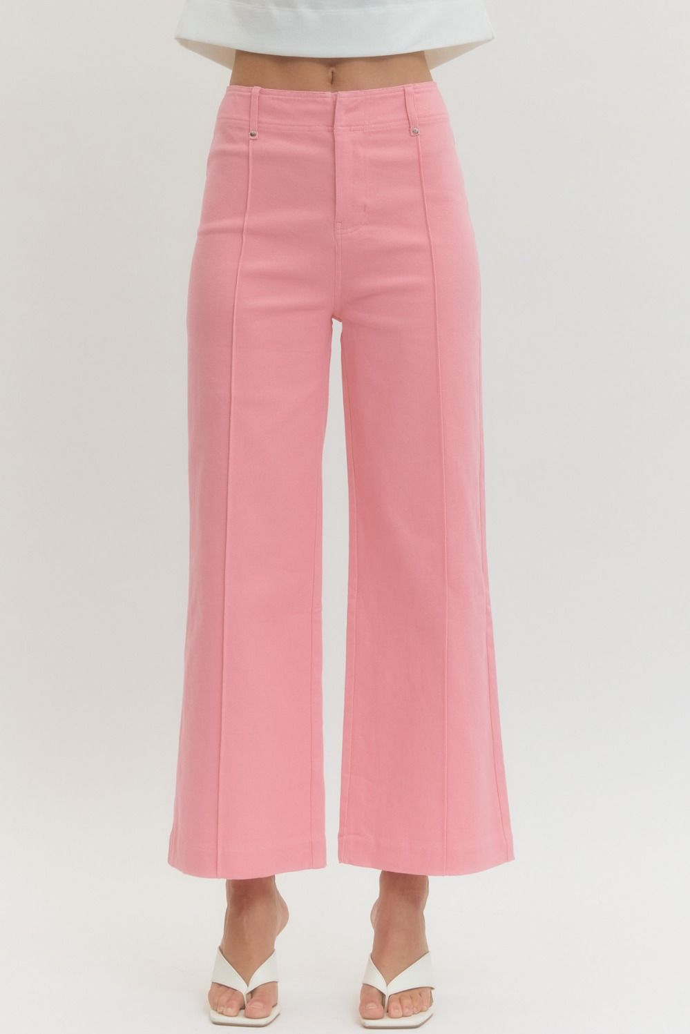Solid High Rise Wide Leg Pants