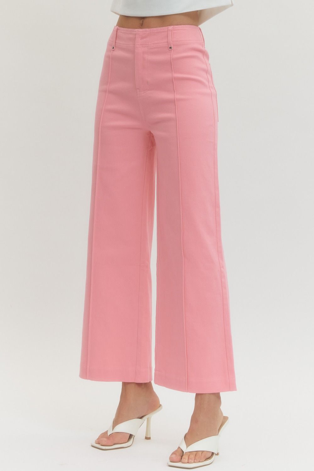 Solid High Rise Wide Leg Pants