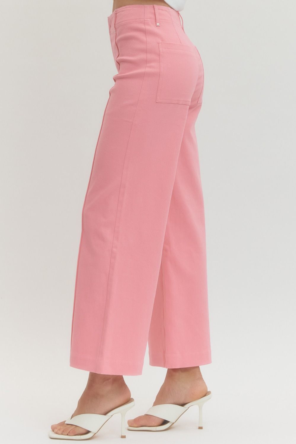Solid High Rise Wide Leg Pants