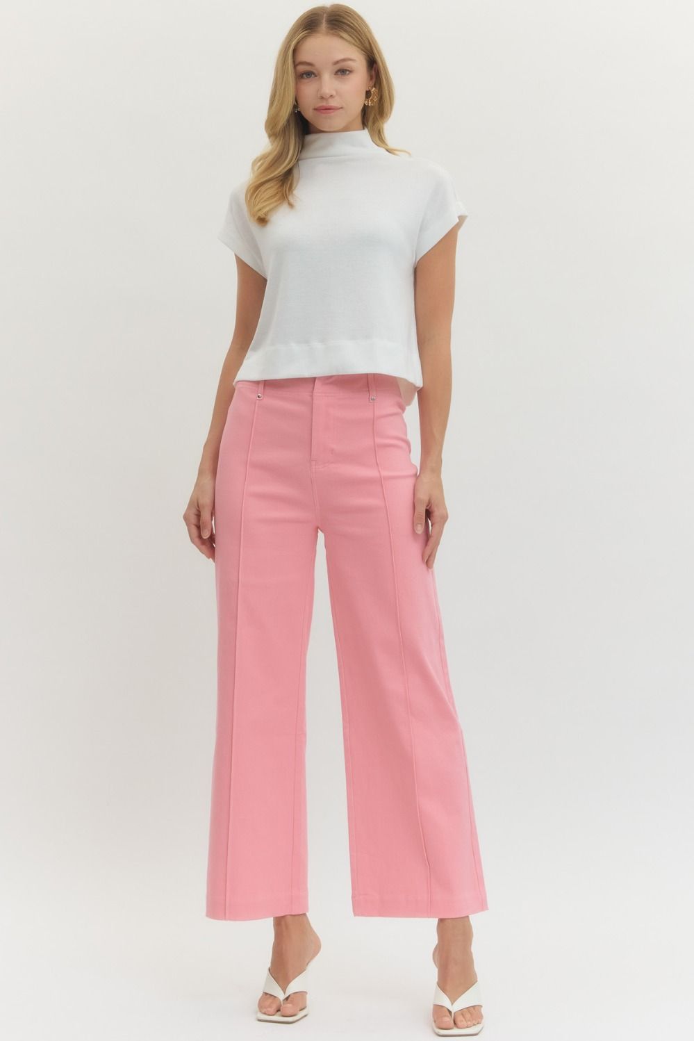 Solid High Rise Wide Leg Pants