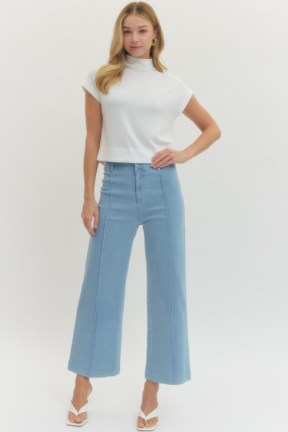 Solid High Rise Wide Leg Pants