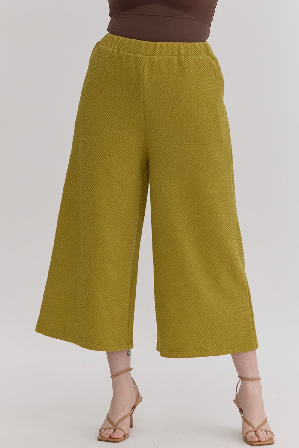 Textured High Waist Wide Leg Pants