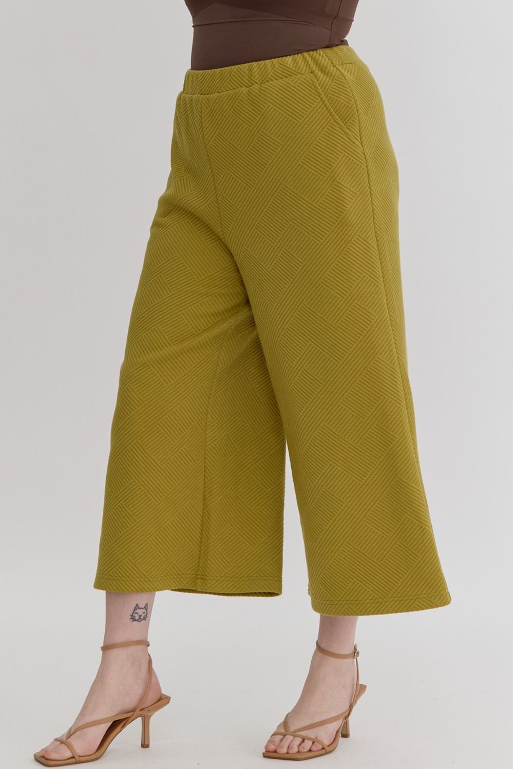 Textured High Waist Wide Leg Pants