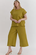 Textured High Waist Wide Leg Pants