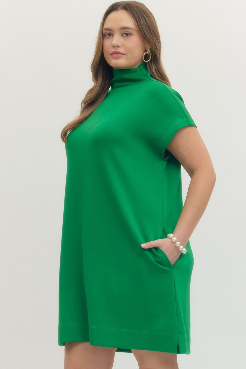 Solid Jersey Mock Neck Pullover Minidress