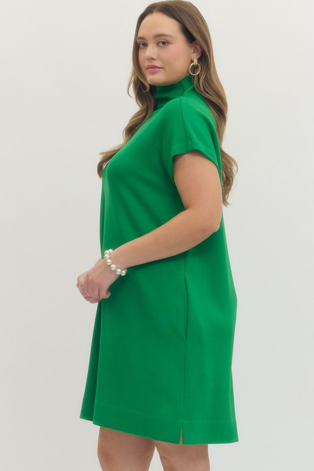 Solid Jersey Mock Neck Pullover Minidress