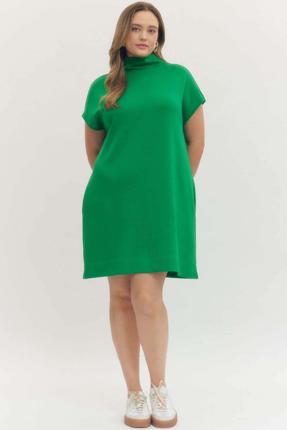 Solid Jersey Mock Neck Pullover Minidress