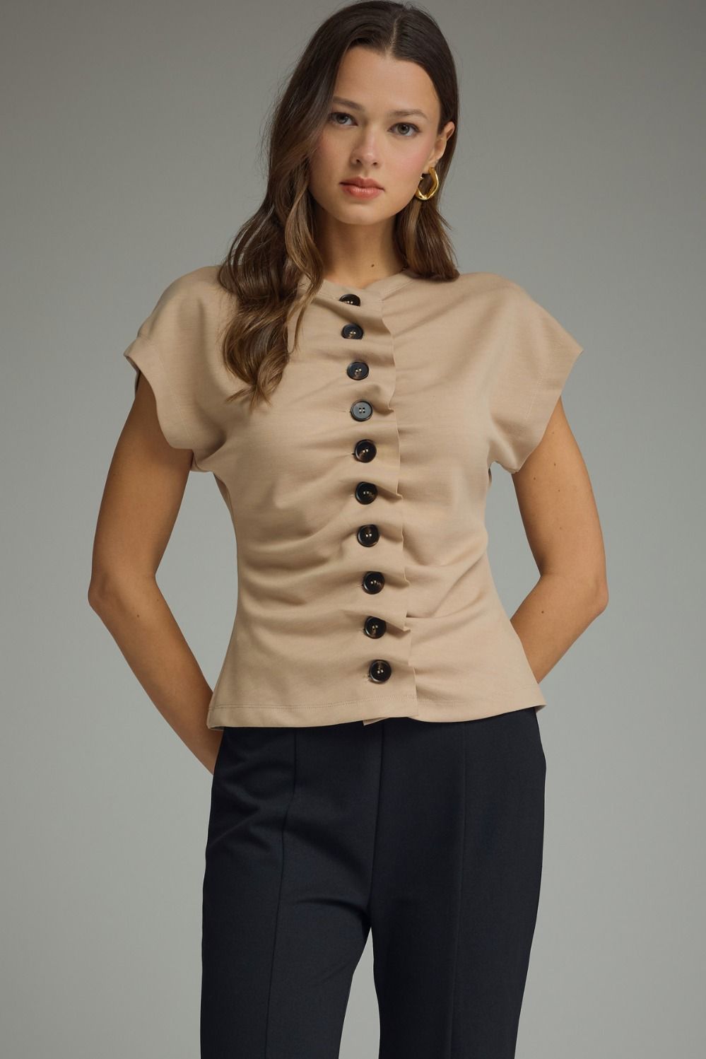 Solid Round Neck Cap Sleeve Knit Top