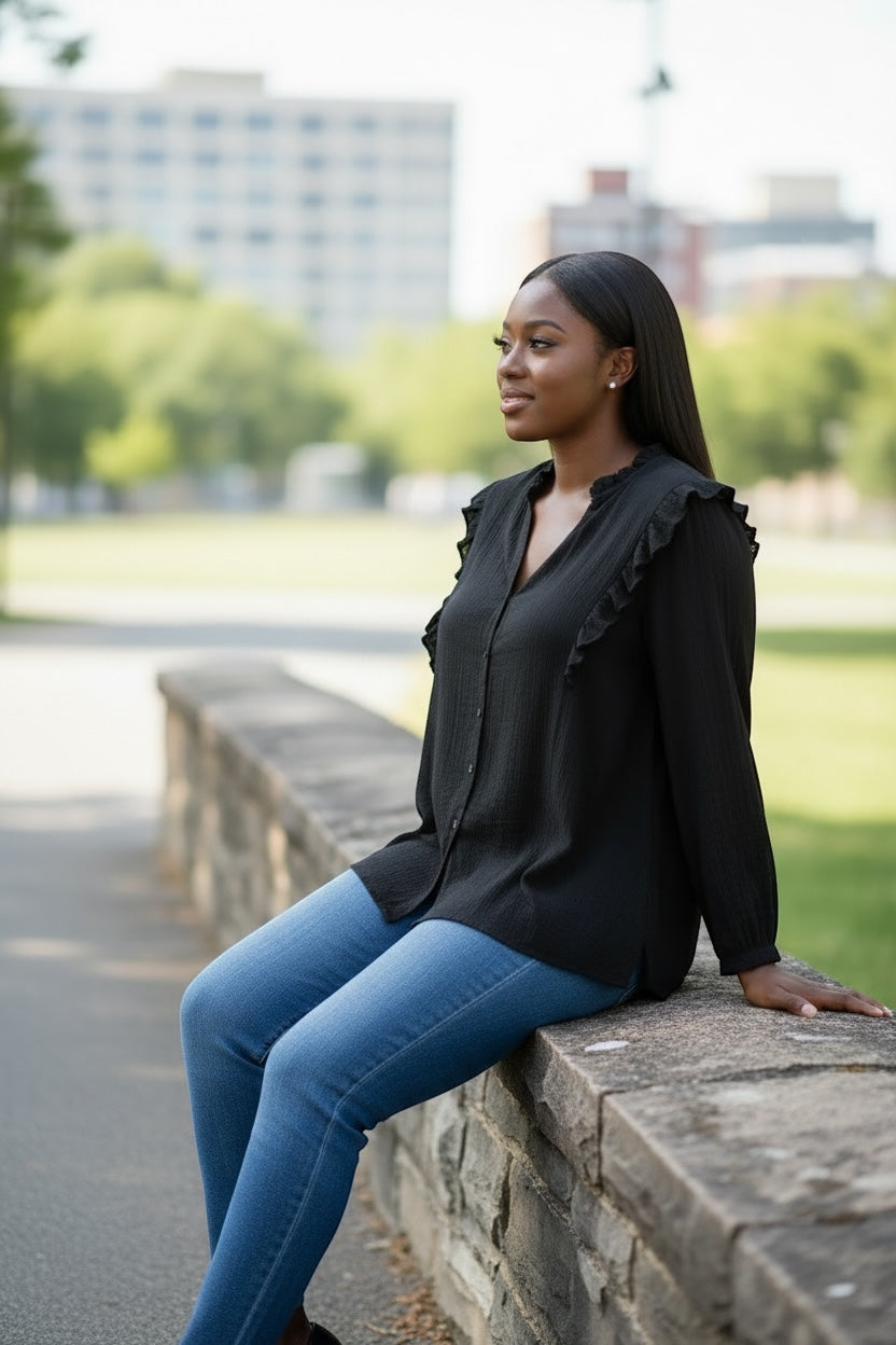 Classic V-Neck Black Shirt