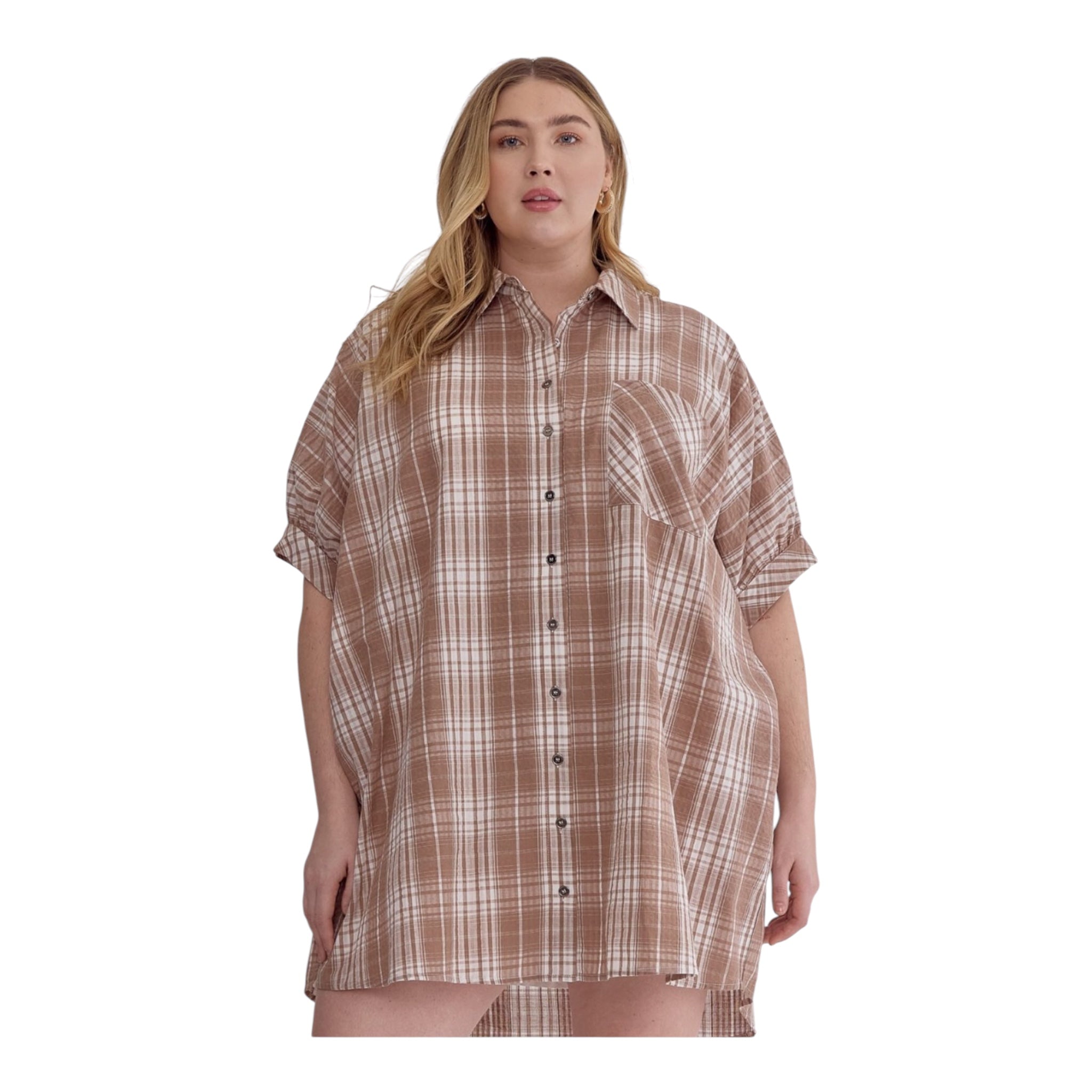 Entro Plaid Oversized Button-Down Shirt
