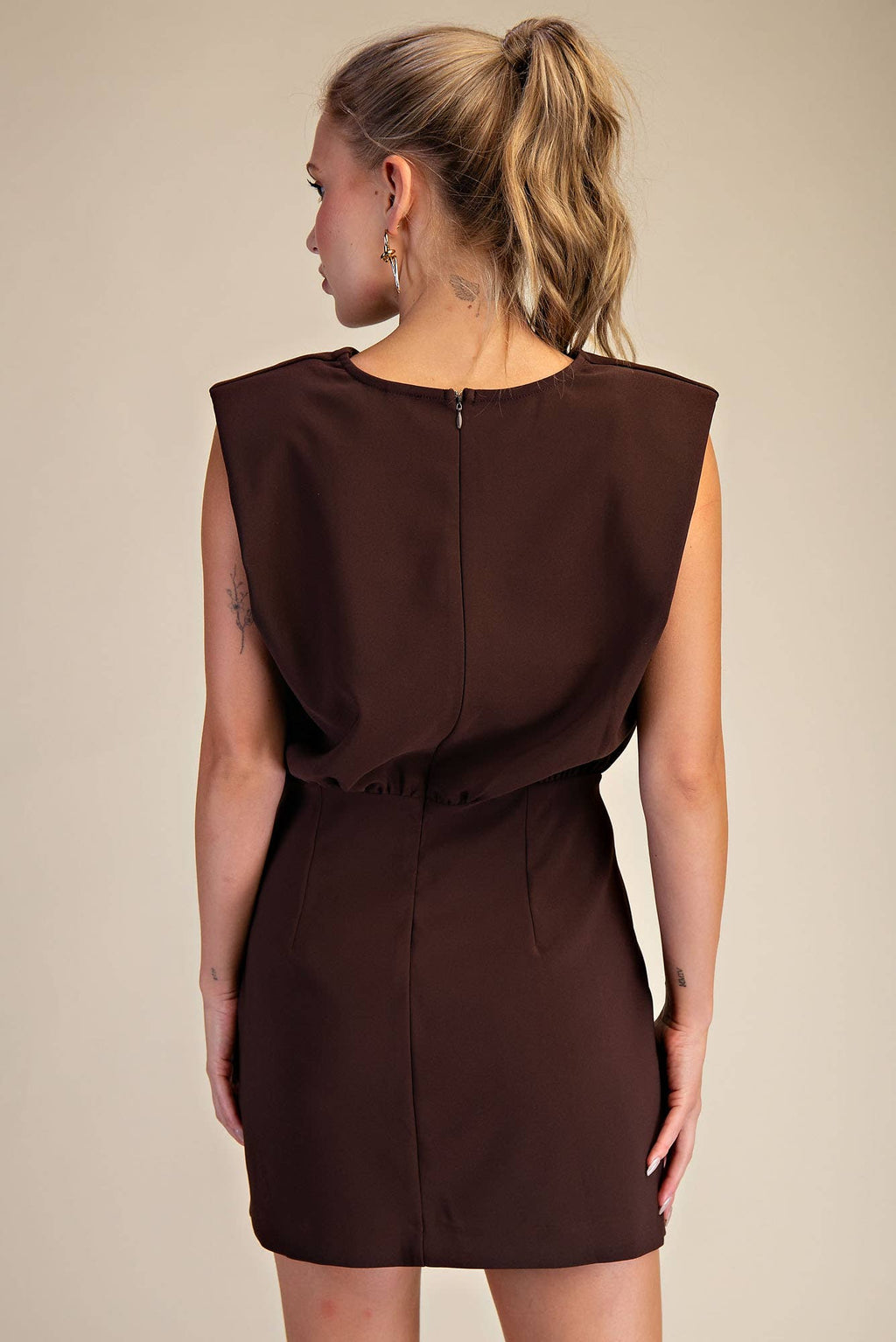 Round Neck Shoulder Padded Mini Dress