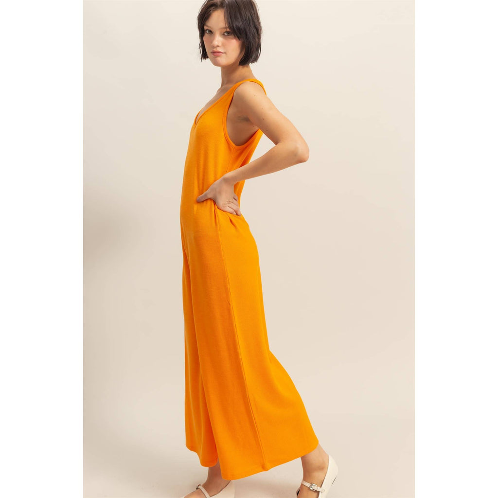 V-Neck Sleeveless Wide Leg Jumpsuit