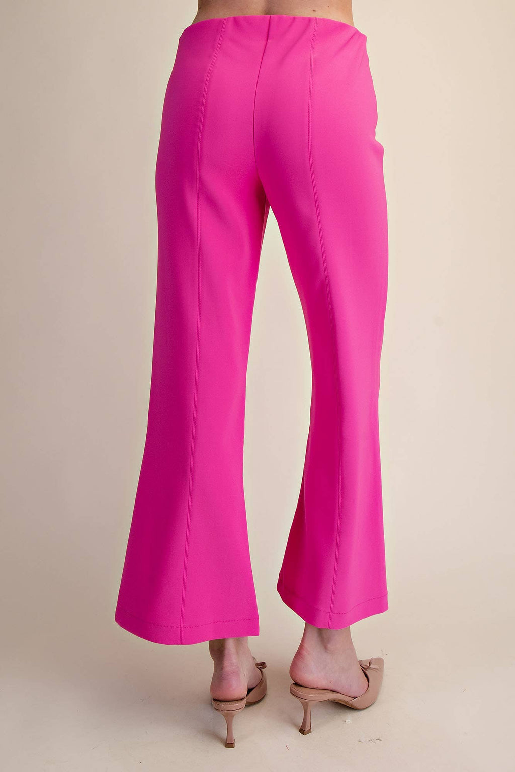 High Waist Stitch Pleats Flare Crop Stretchy Pants