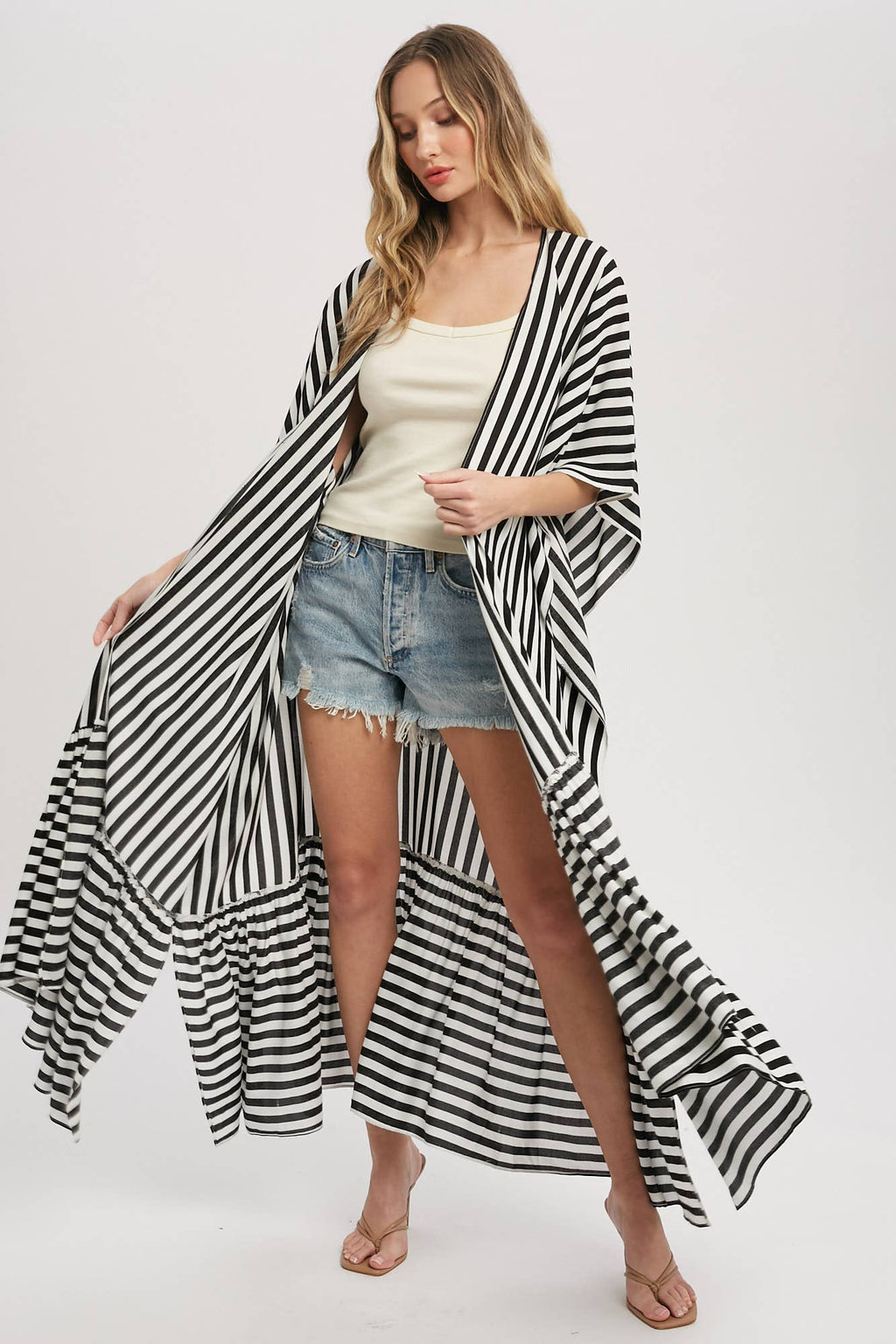 Stripe Print Women's Maxi Duster Kimono