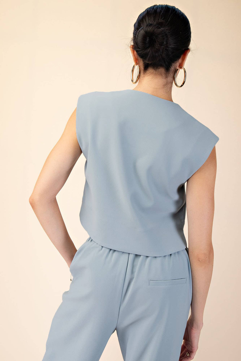 Button Vest and Wide-Leg Pant Set