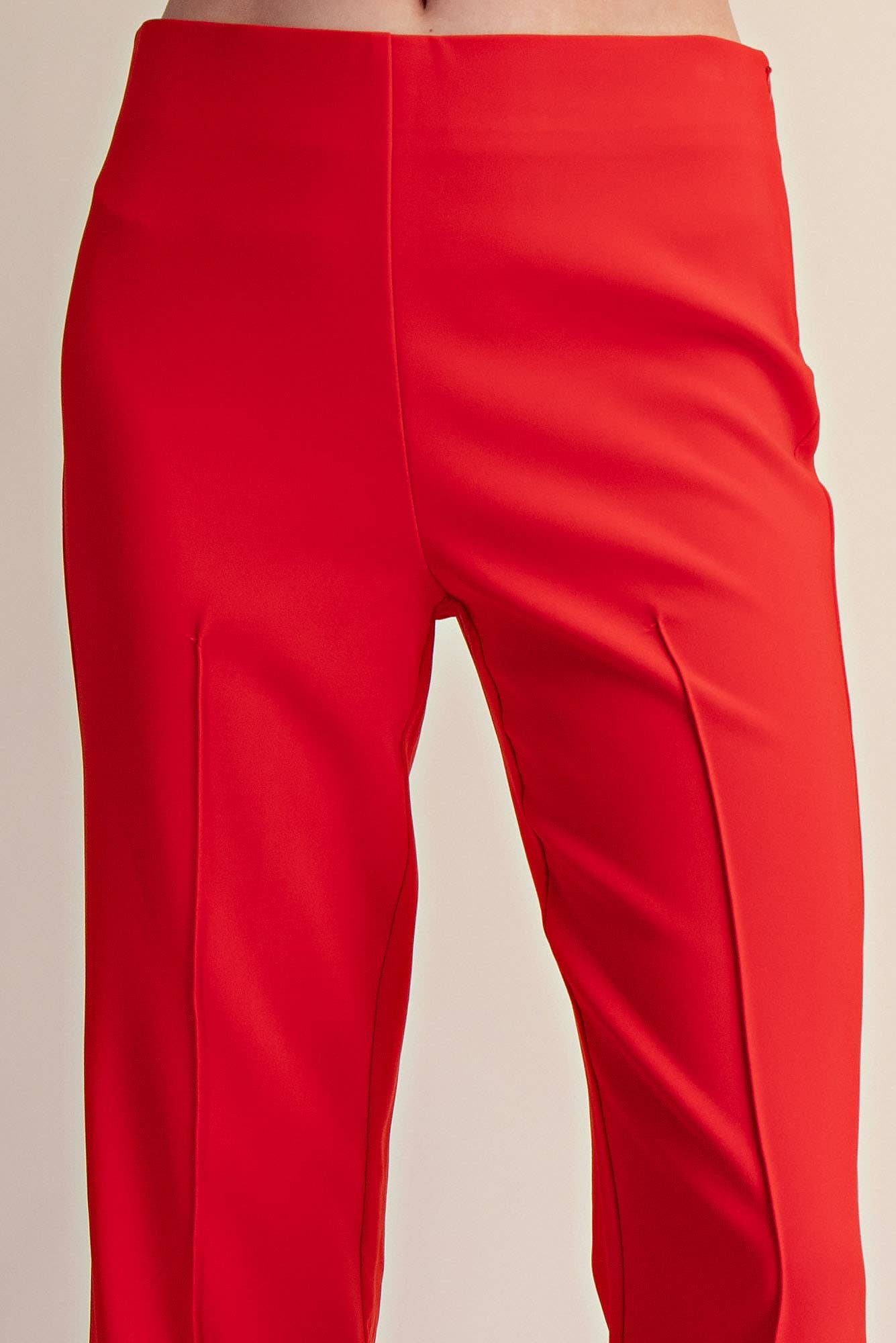 High Waist Stitch Pleats Flare Crop Stretchy Pants