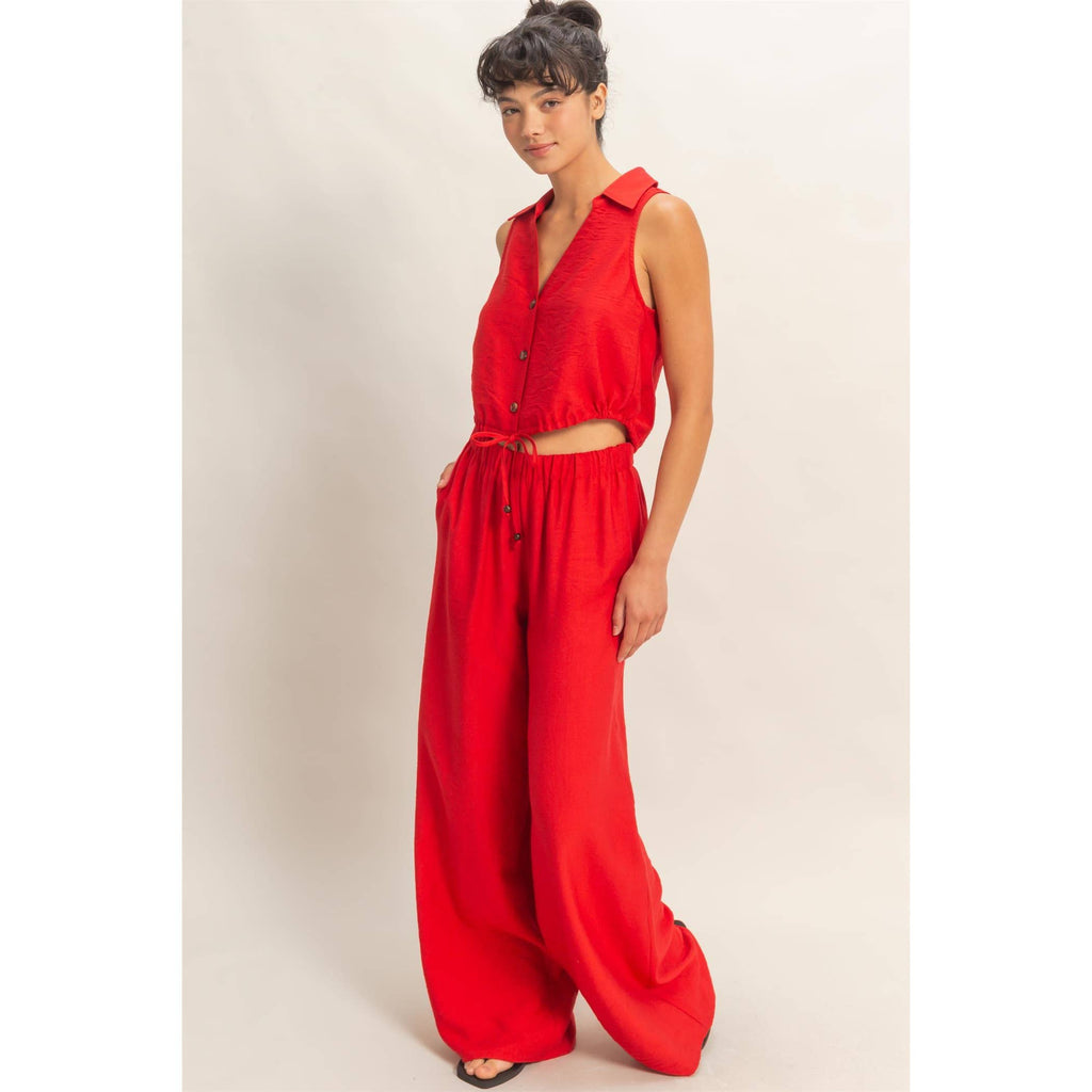 Button Front Vest & Elastic Pants Set