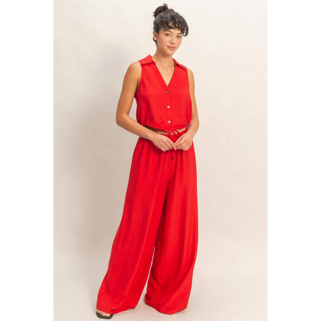 Button Front Vest & Elastic Pants Set