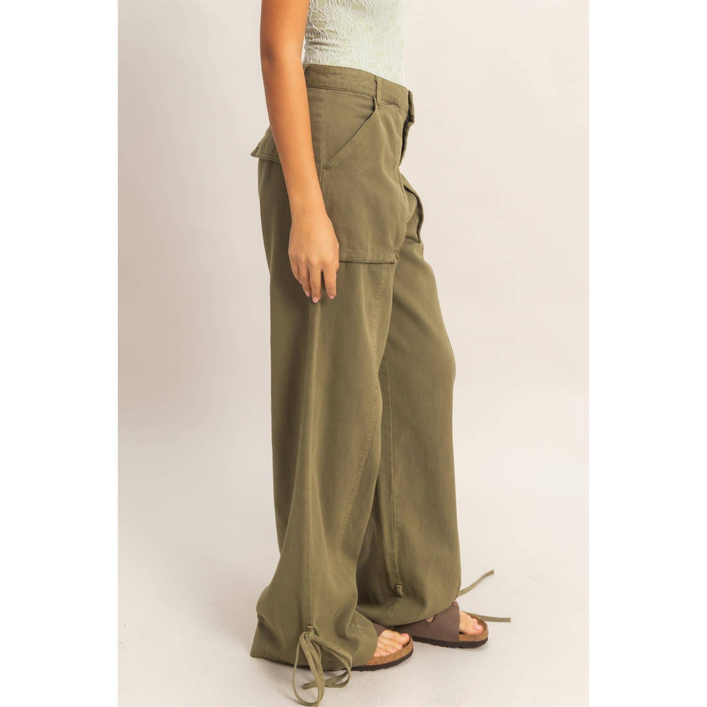 High Rise Cargo Pants With Ankle Ties