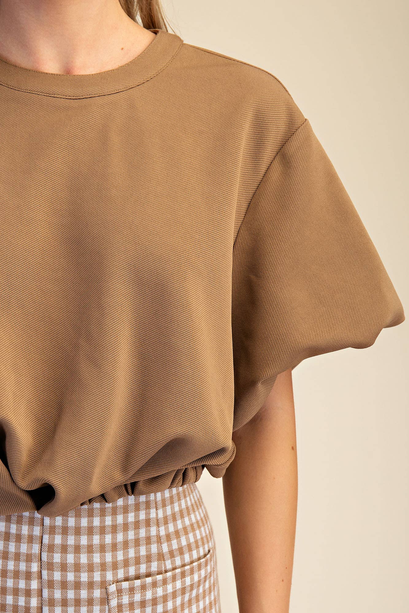 Bubble Sleeve and Hem Crop Top