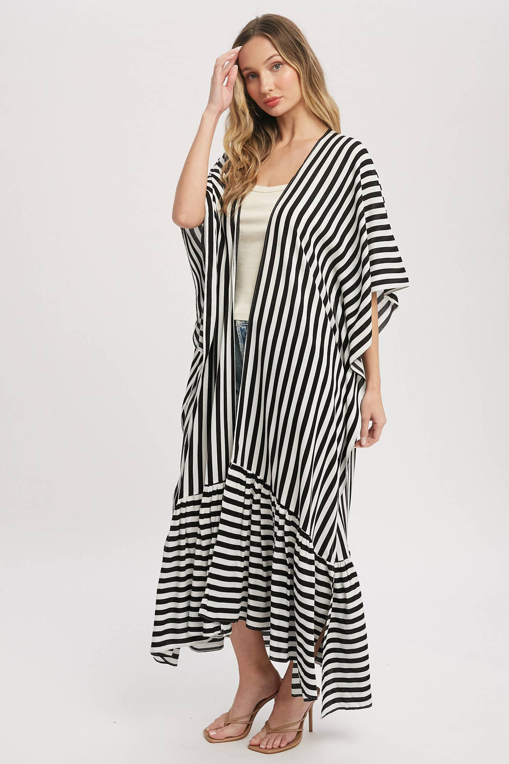 Stripe Print Women's Maxi Duster Kimono