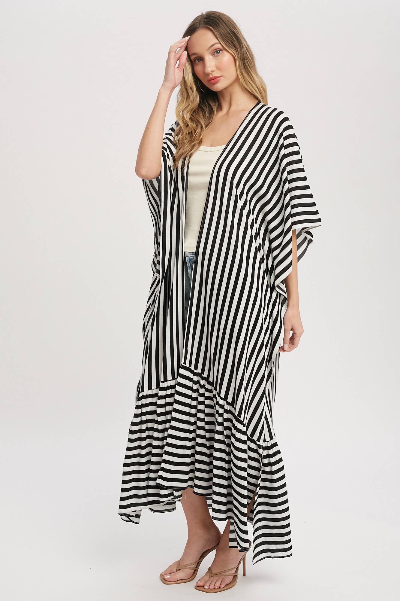 Stripe Print Women's Maxi Duster Kimono