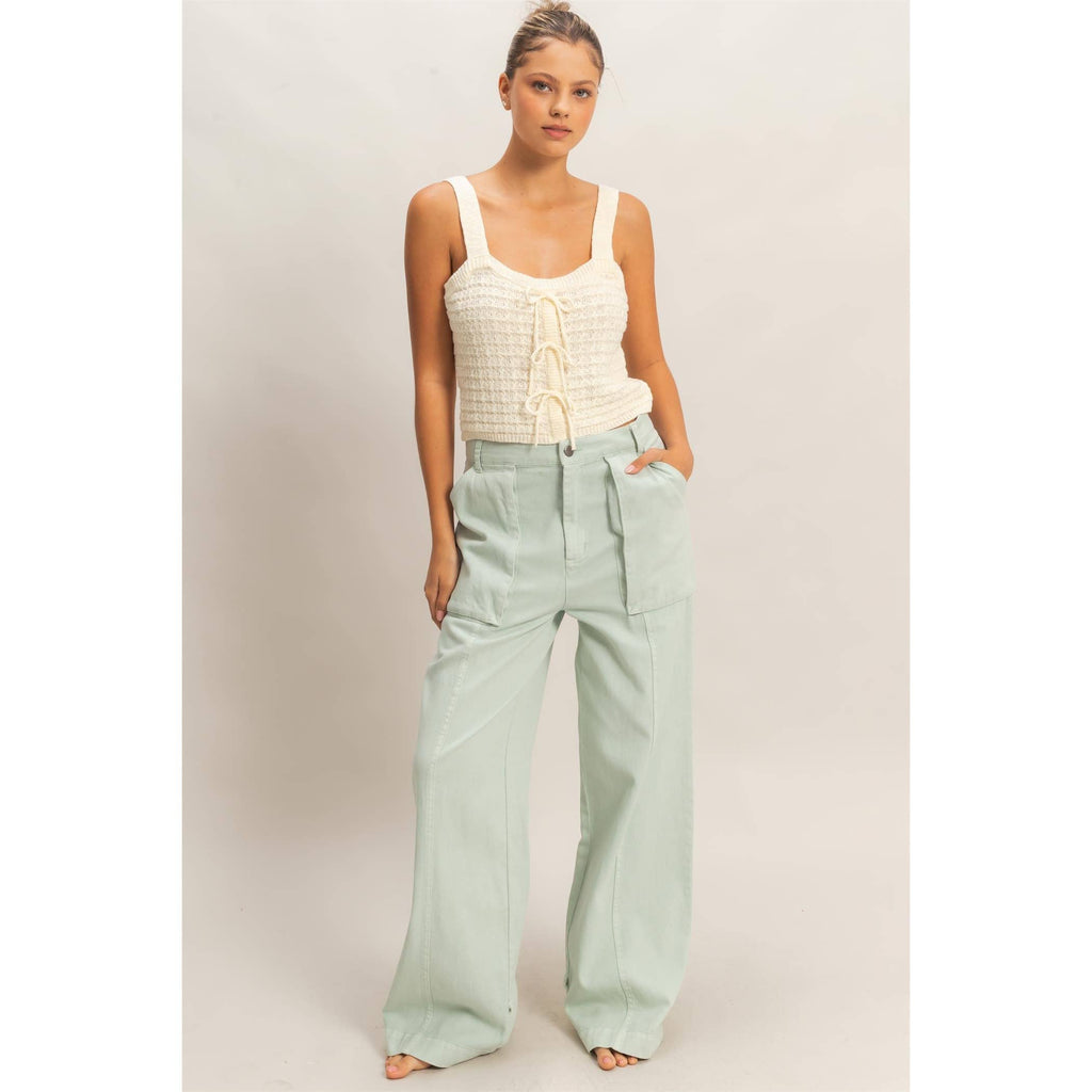 High Rise Cargo Pants With Ankle Ties