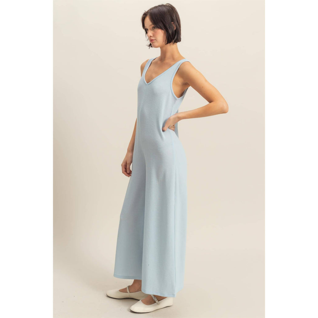 V-Neck Sleeveless Wide Leg Jumpsuit