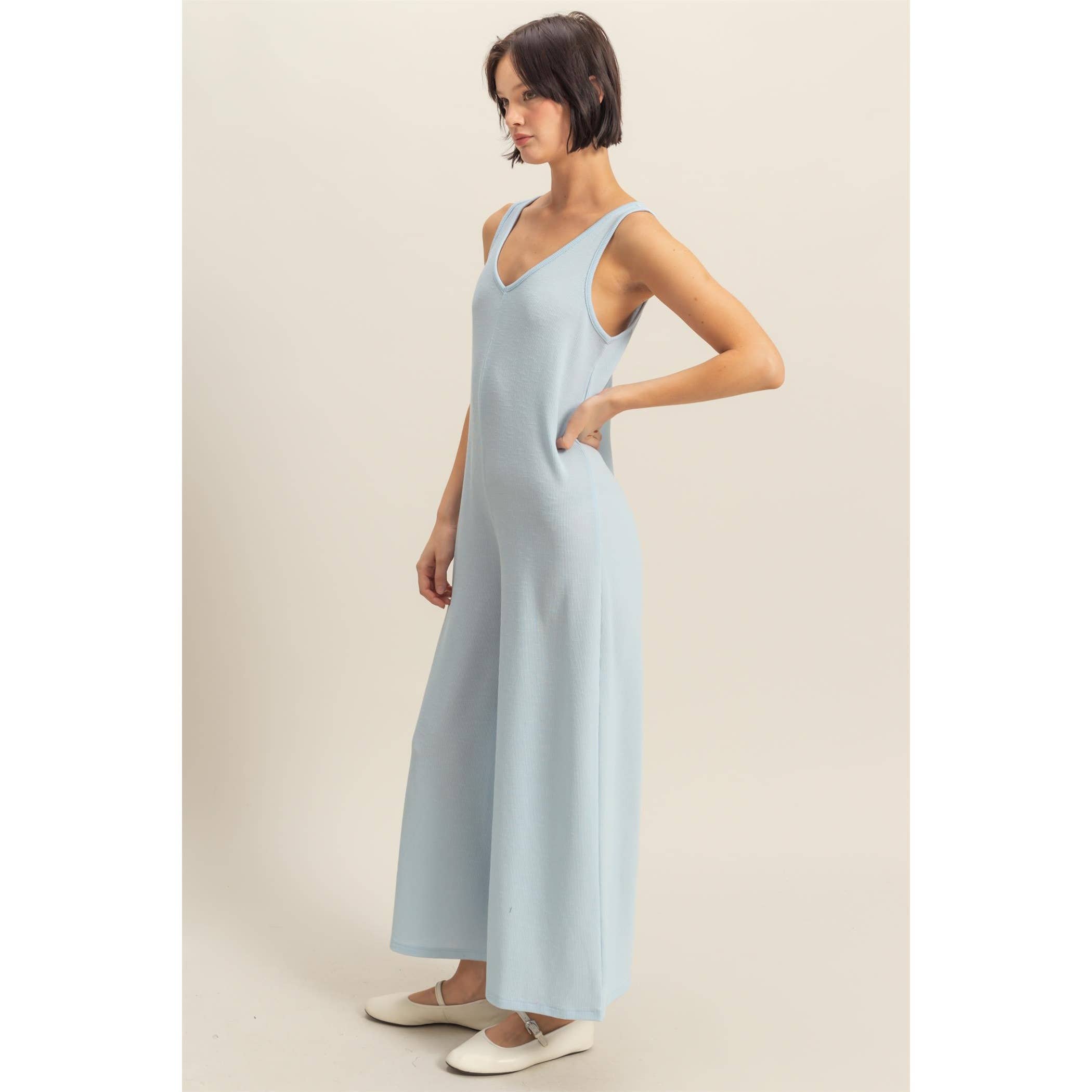 V-Neck Sleeveless Wide Leg Jumpsuit