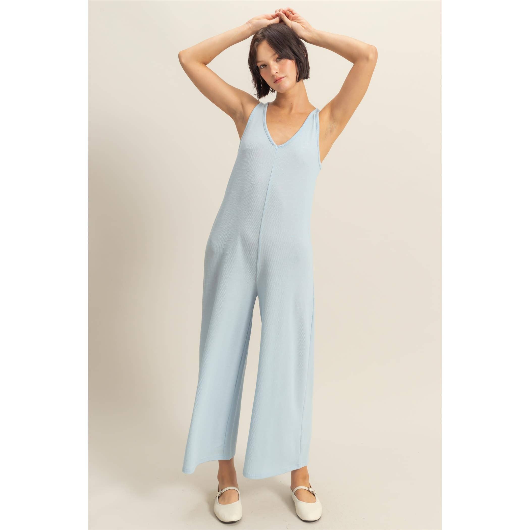 V-Neck Sleeveless Wide Leg Jumpsuit