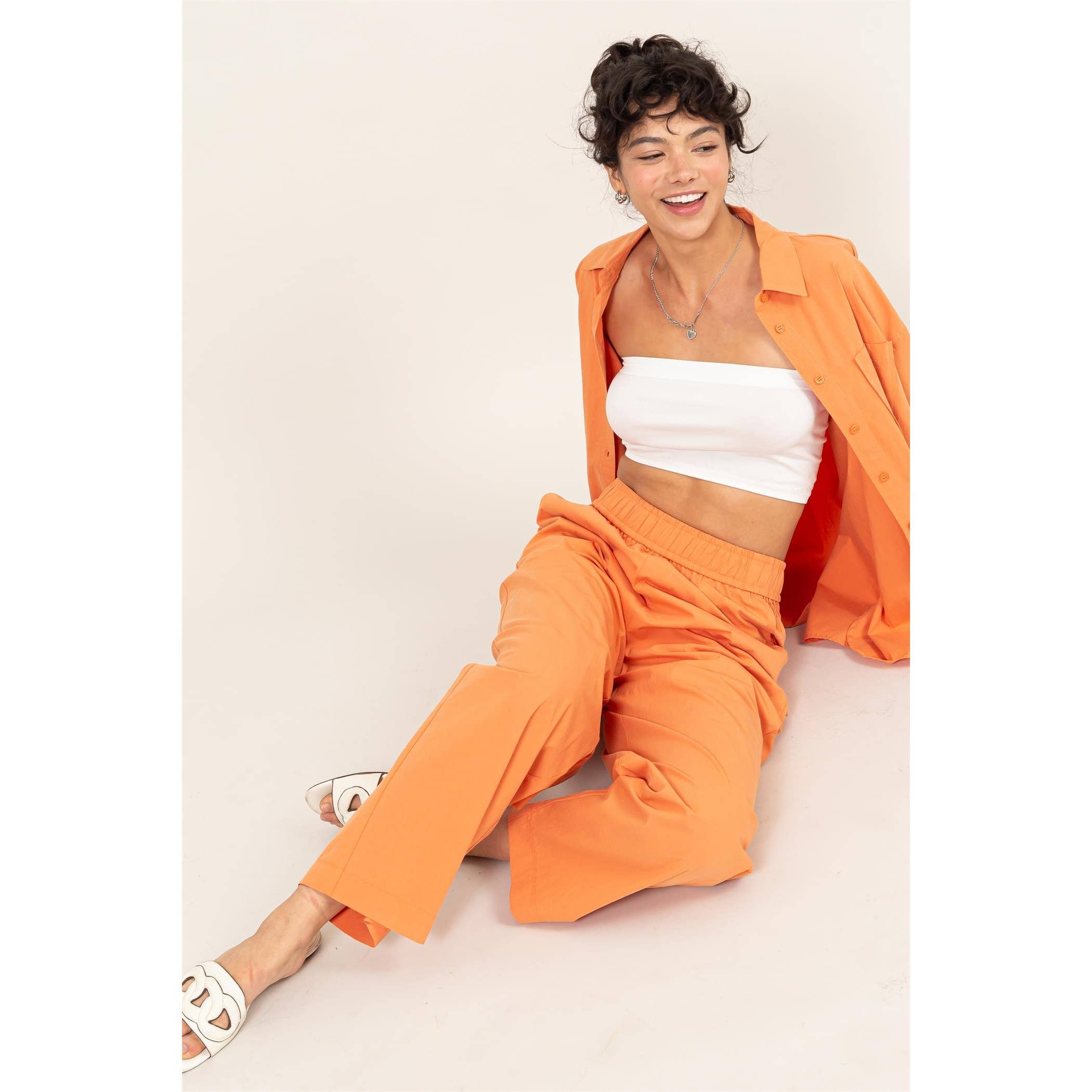 Poplin High Waist Wide Leg Pants