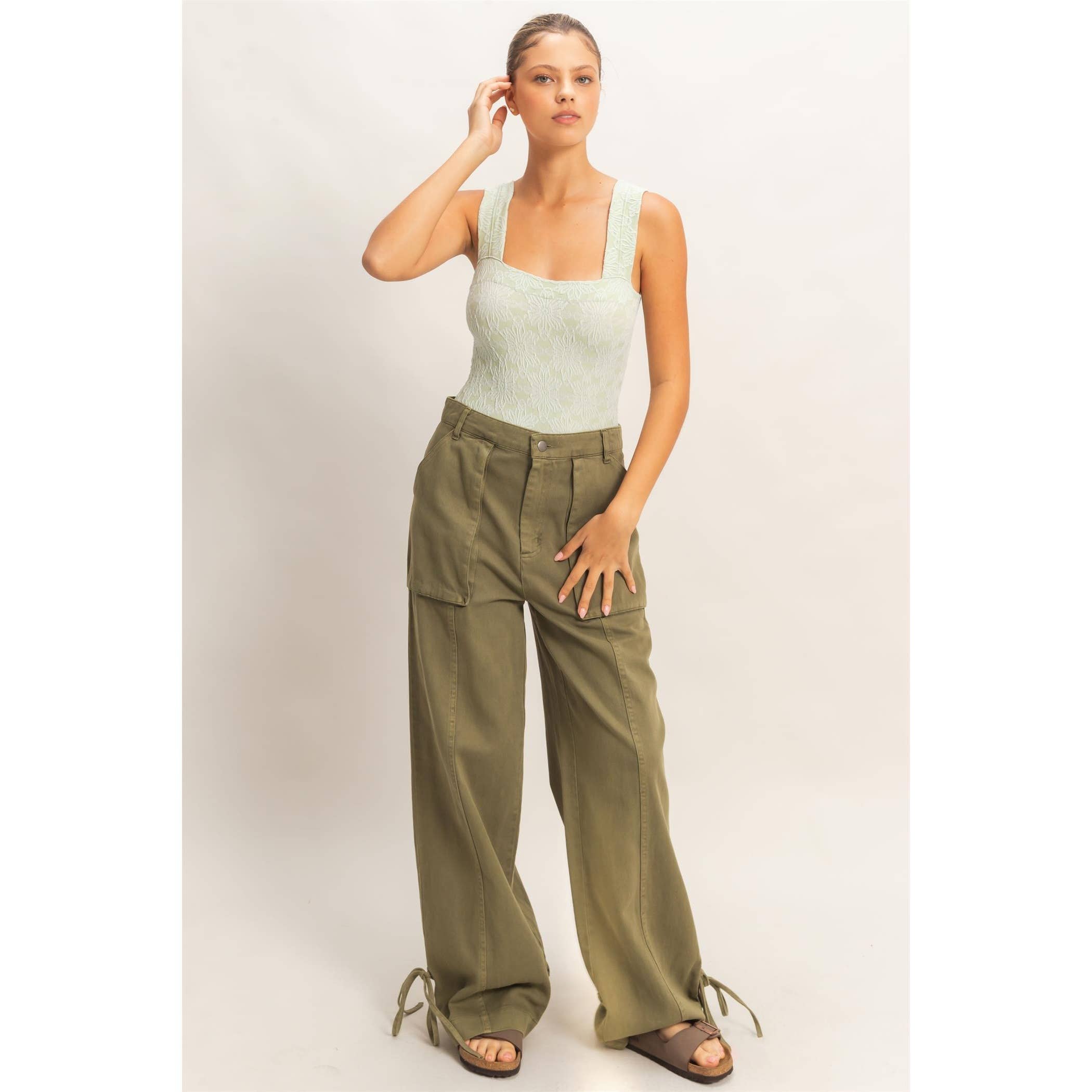 High Rise Cargo Pants With Ankle Ties