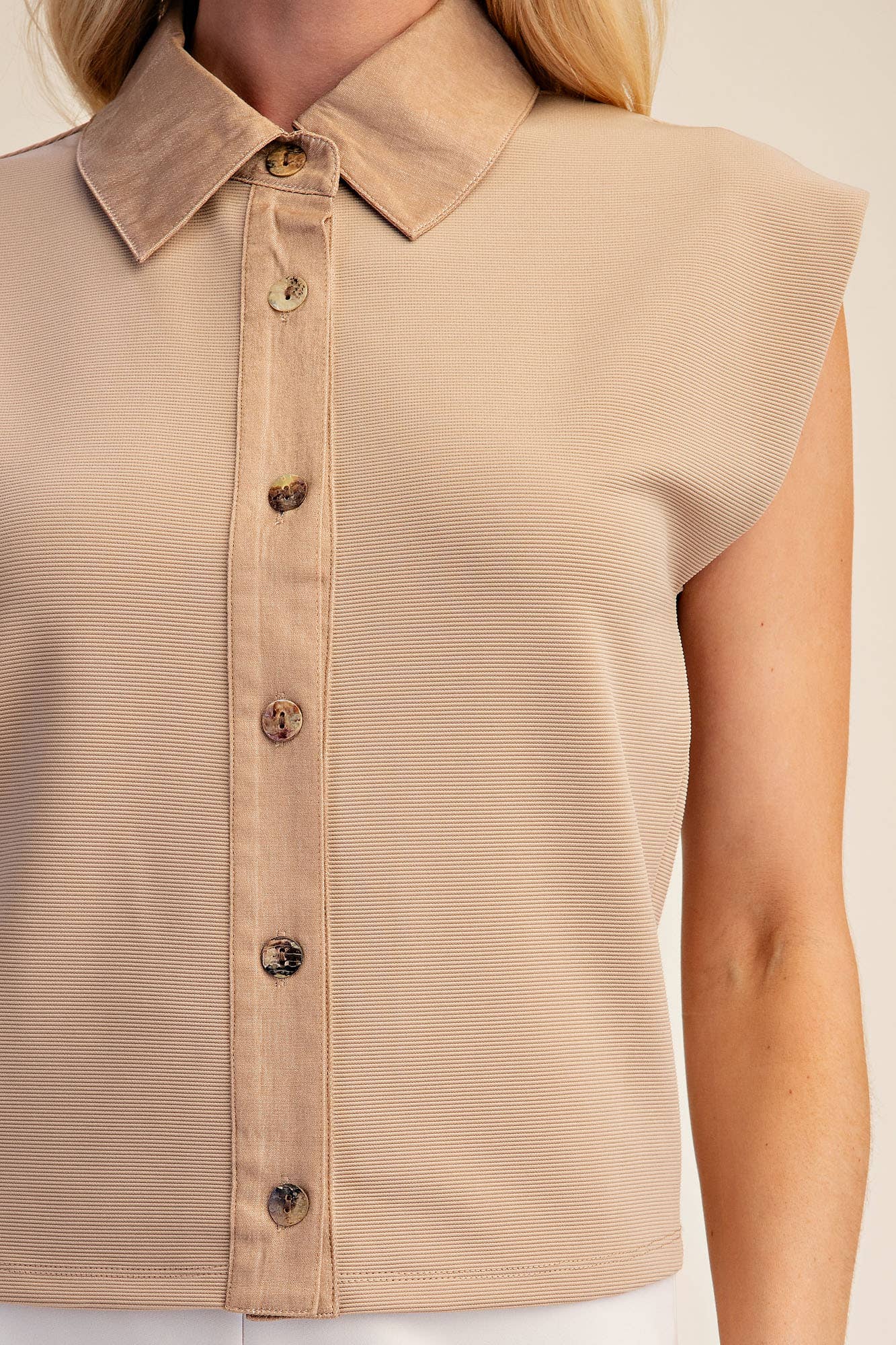 Muscle Vest Top With Collared Denim Placket