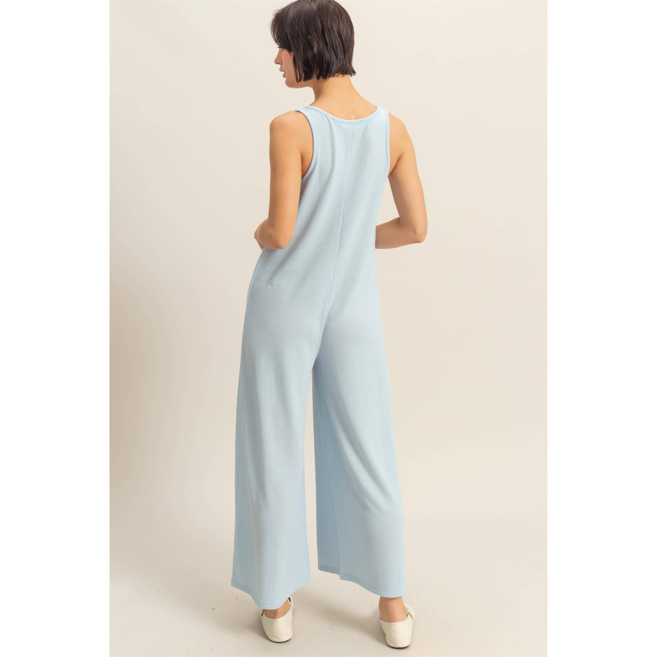 V-Neck Sleeveless Wide Leg Jumpsuit