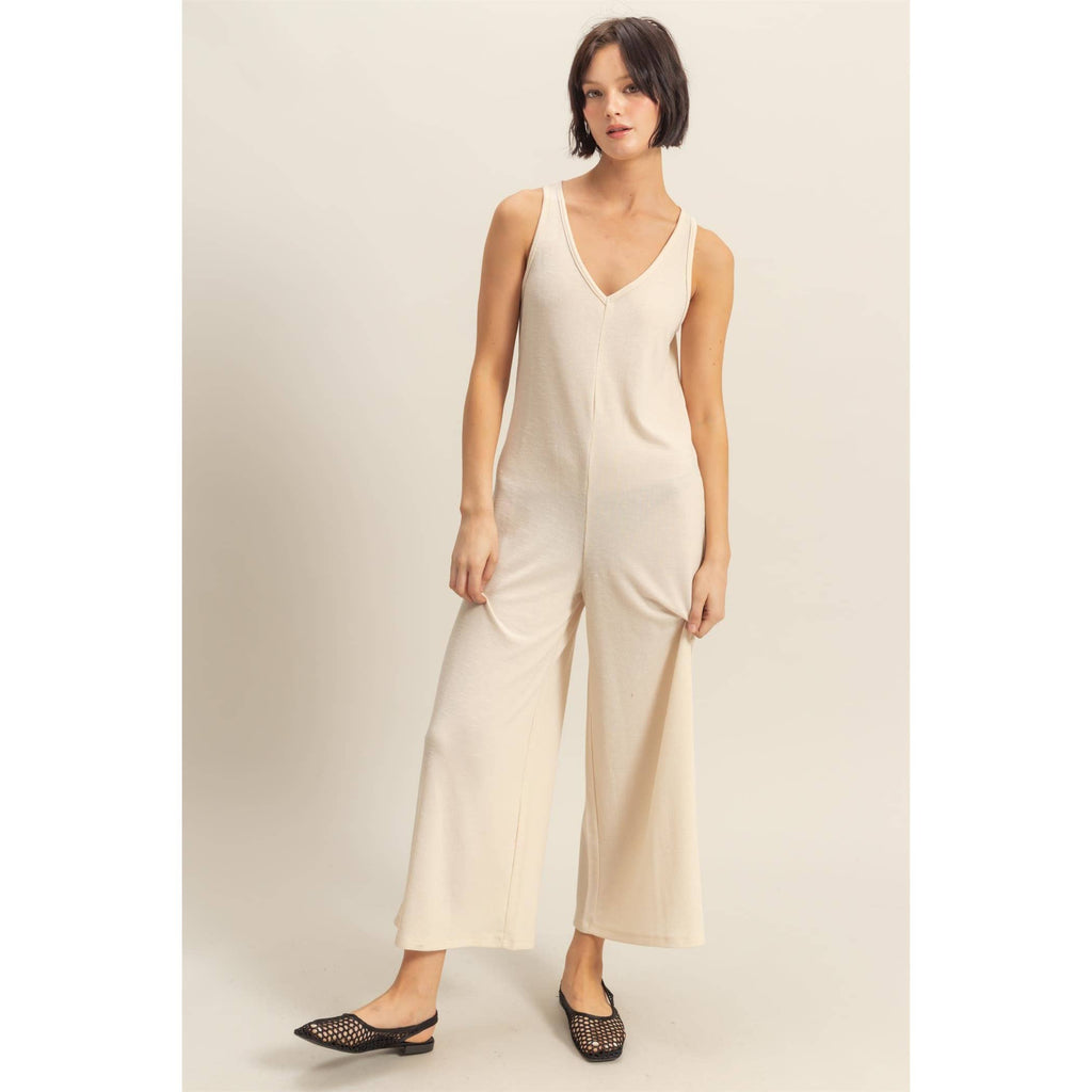 V-Neck Sleeveless Wide Leg Jumpsuit