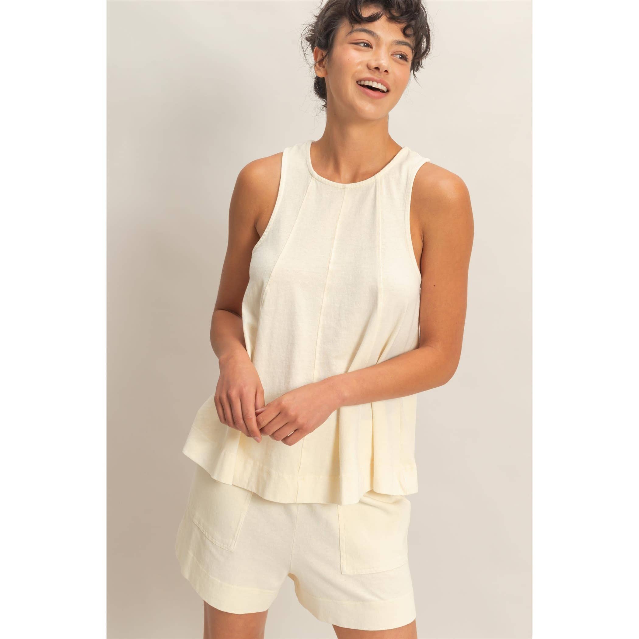 Sleeveless Round Neck Top & Shorts Set