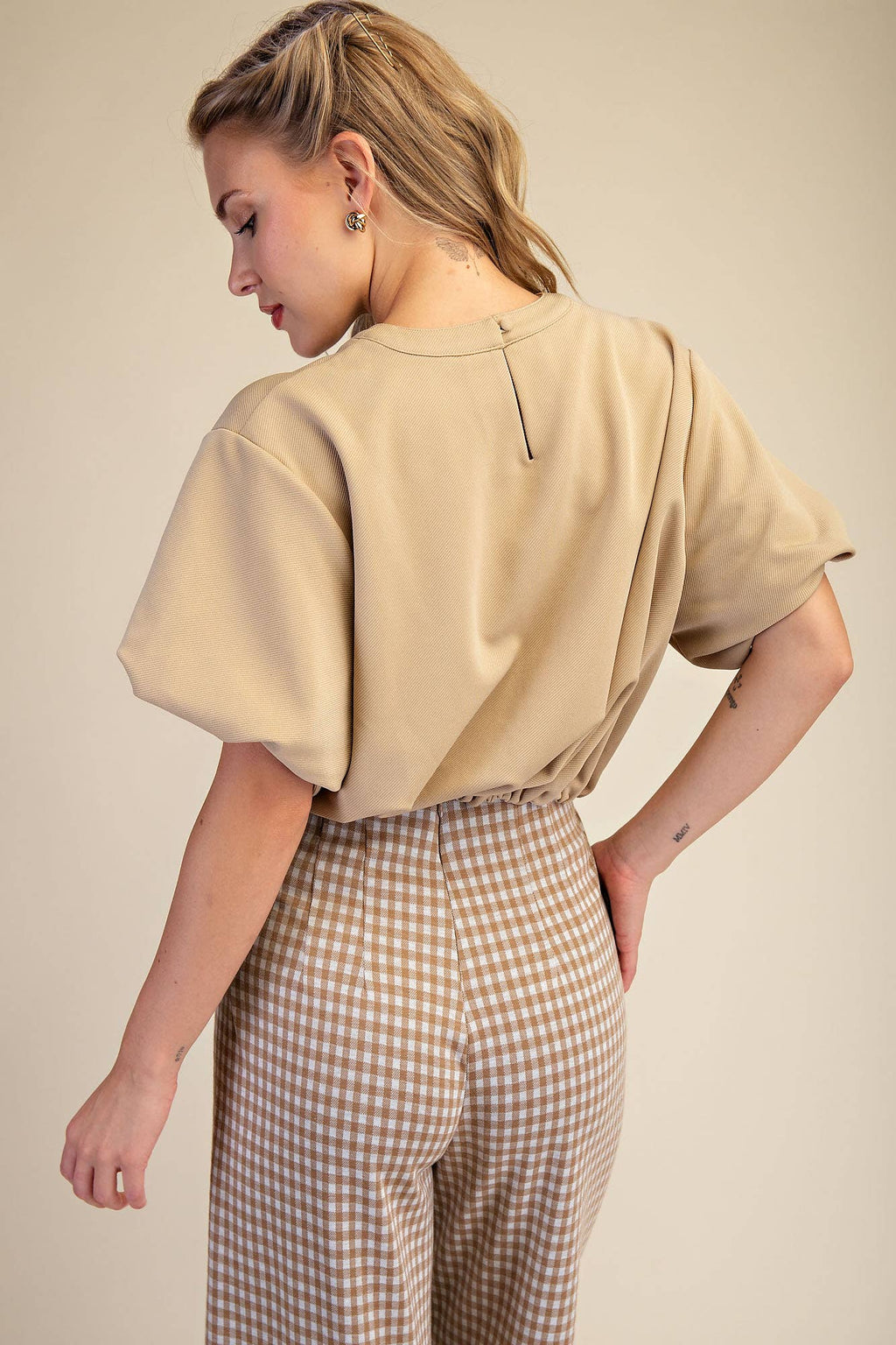Bubble Sleeve and Hem Crop Top