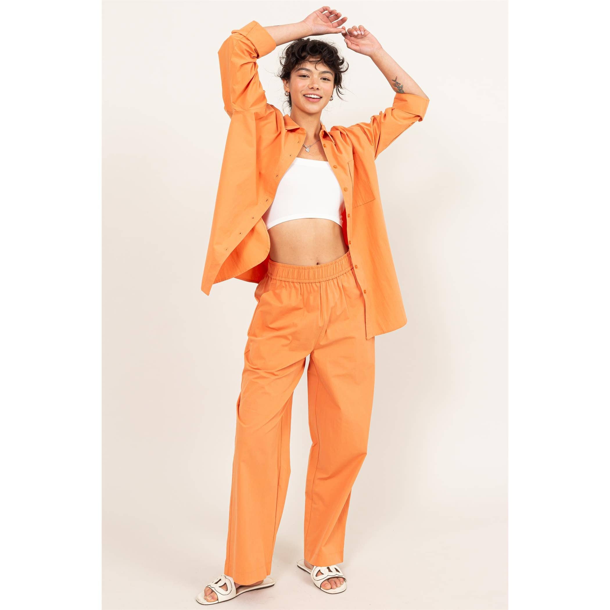 Poplin High Waist Wide Leg Pants