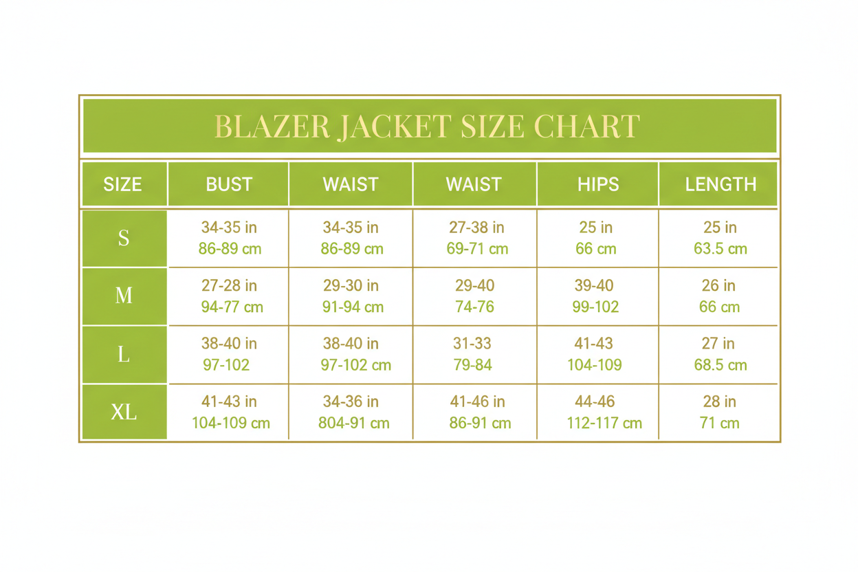 Camo Blazer Size Chart